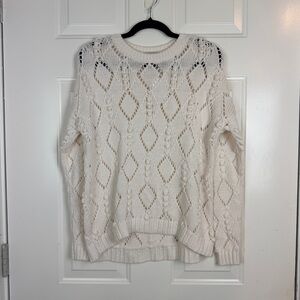 LOFT cream lace knit crewneck sweater size medium petite